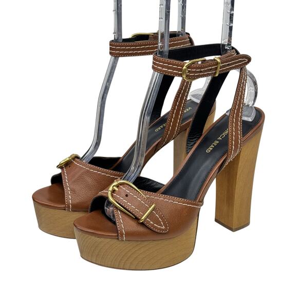 Veronica Beard Leonarda Women's 8 Leather Sandals Chunky Stacked Platform NEW - Picture 1 of 10